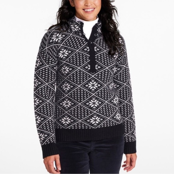 L L Bean Signature BLACK FAIR ISLE KINGFIELD MERINO WOOL SWEATER Women's Small - Picture 13 of 16